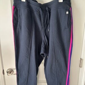 Navy cropped Joggers with Pink and Blue Stripes